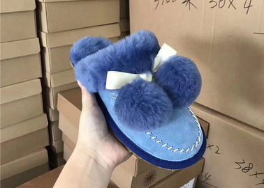 China Luxurious Dyed Women's Merino Fluffy Sheep Wool Slippers , Ladies Sheepskin Slippers supplier