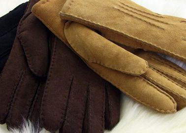 China Handsewn Warmest Sheepskin Gloves , Ladies Genuine sueded lambskin Shearling Gloves supplier