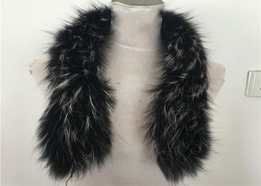 China Handmade Black Real Raccon Fur Scarf , 80cm Length Fur Neck Warmer supplier