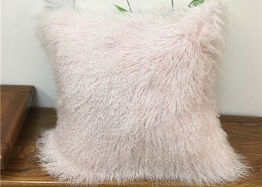 China Home Decorative Cream Mongolian Fur Pillow Comfortable With Long Curly Hair supplier