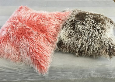China Rectangular Colorful Mongolian Lamb Cushion Cover , Soft Fuzzy Decorative Pillows  supplier