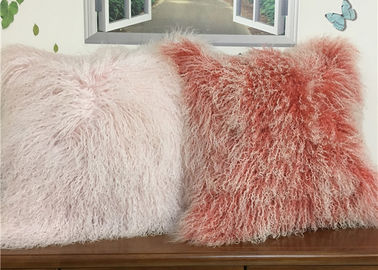 China Living Room 16 Inch Mongolian Fur Pillow Long Curly Hair With Micro Suede Lining supplier
