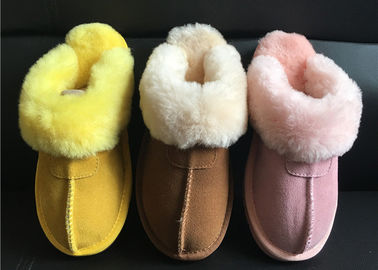 China Ladies Genuine Sheepskin Slippers Mules Non Slip Hard Sole Womens winter Warm Slippers supplier