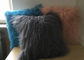 Mongolian Lamb Fur Throw Pillow Dark grey Long Curly Sheep Fur Cushion Cover supplier