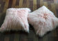 Candy Pink Long Mongolian Sheepskin Decorative Throw Pillow With Single Sided Fur supplier
