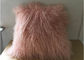 Household Fluffy Pink Mongolian Fur Pillow With Silky Long Curly Hair supplier