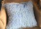 Mongolian fur pillow Sky Blue Luxury Long Sheep Fur Couch Pillow in Hotel supplier