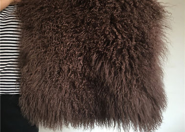 Real Mongolian Sheepskin Brown Throw PIllow Double Sided Fur with long hair supplier