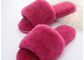 Wool Lining Womens Fluffy Slippers , Pink Warm Fuzzy Slippers Rubber Sole supplier