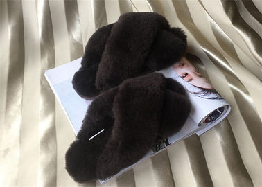 Sheep Wool Slippers Lambskin ladies cow leather slippers with sheepskin wool supplier