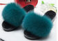 Ladies Luxury Fox Fur Cute Fuzzy Slippers , Indoor Ladies Fur Slippers  supplier