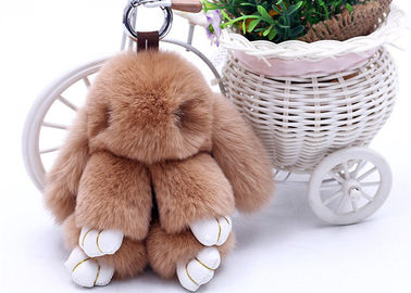 Handmade Fluffy Cute Rabbit Fur Keychain Black Color / White Tips supplier