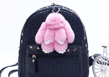 Handmade Fluffy Cute Rabbit Fur Keychain Black Color / White Tips supplier