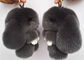 Dark Grey Real Rabbit Fur Keychain Cute Plush Animal Shape For Garment supplier
