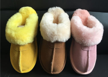 Ladies Genuine Sheepskin Slippers Mules Non Slip Hard Sole Womens winter Warm Slippers supplier