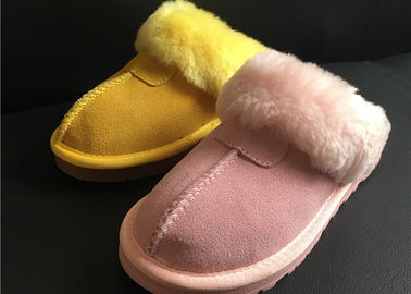 Ladies Genuine Sheepskin Slippers Mules Non Slip Hard Sole Womens winter Warm Slippers supplier